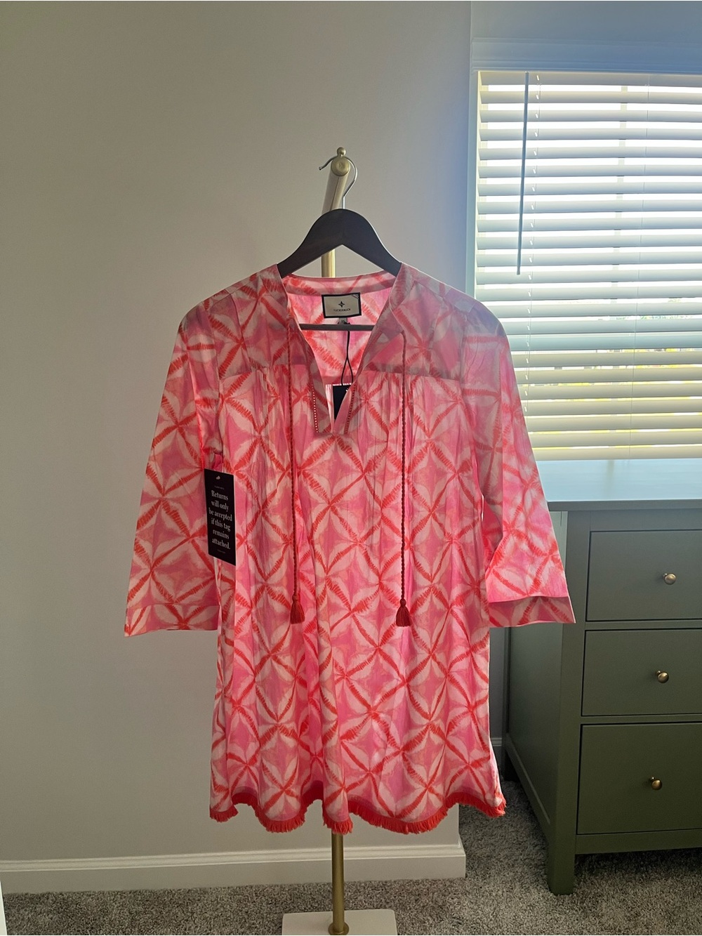Tuckernuck Pink and Coral Geometric Swim Coverup Tunic - Picture 4 of 7
